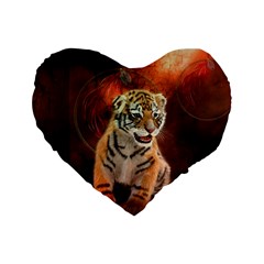 Cute Little Tiger Baby Standard 16  Premium Heart Shape Cushions by FantasyWorld7