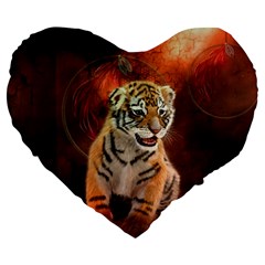 Cute Little Tiger Baby Large 19  Premium Heart Shape Cushions by FantasyWorld7