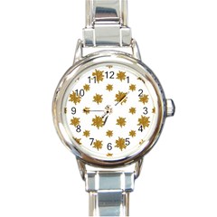 Graphic Nature Motif Pattern Round Italian Charm Watch by dflcprints