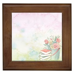 Romantic Watercolor Books And Flowers Framed Tiles by paulaoliveiradesign