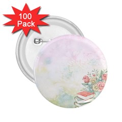 Romantic Watercolor Books And Flowers 2 25  Buttons (100 Pack)  by paulaoliveiradesign