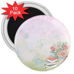 Romantic Watercolor Books And Flowers 3  Magnets (10 Pack)  by paulaoliveiradesign