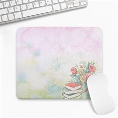 Romantic Watercolor Books And Flowers Large Mousepads by paulaoliveiradesign