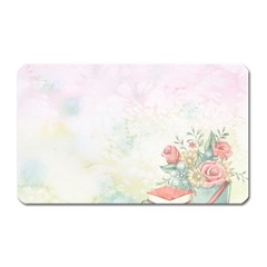 Romantic Watercolor Books And Flowers Magnet (rectangular) by paulaoliveiradesign