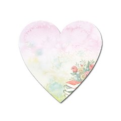 Romantic Watercolor Books And Flowers Heart Magnet by paulaoliveiradesign