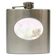 Romantic Watercolor Books And Flowers Hip Flask (6 Oz) by paulaoliveiradesign