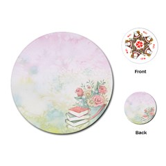 Romantic Watercolor Books And Flowers Playing Cards (round) 