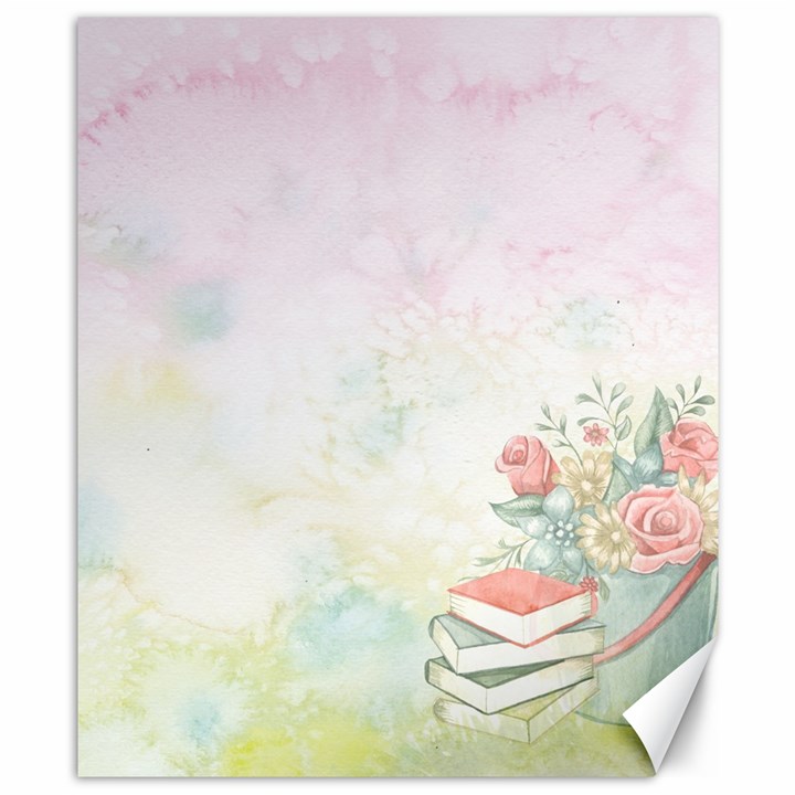 Romantic Watercolor Books and Flowers Canvas 8  x 10 