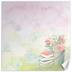 Romantic Watercolor Books And Flowers Canvas 12  X 12   by paulaoliveiradesign