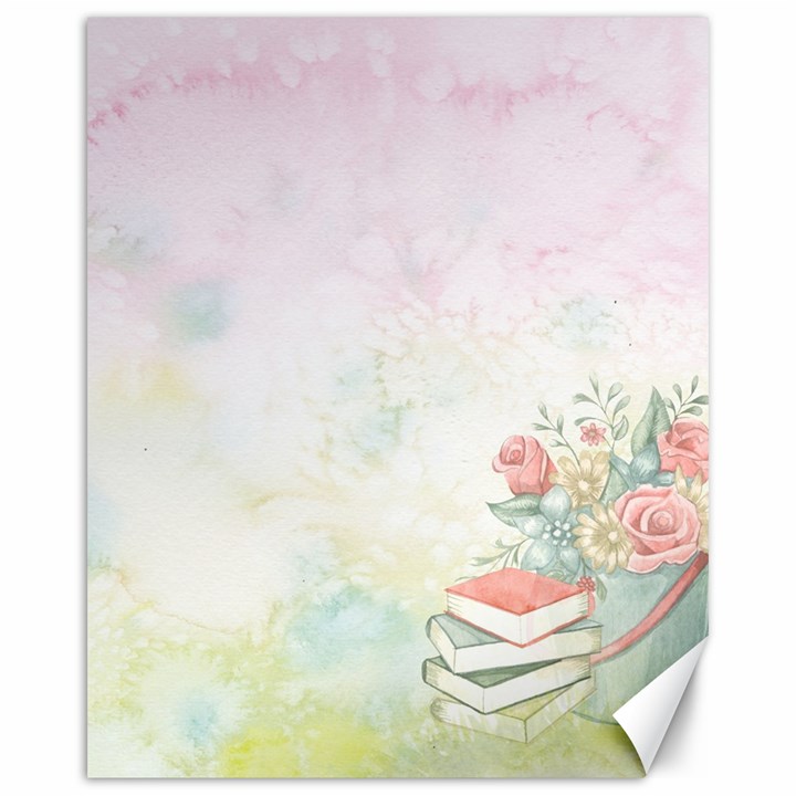 Romantic Watercolor Books and Flowers Canvas 16  x 20  