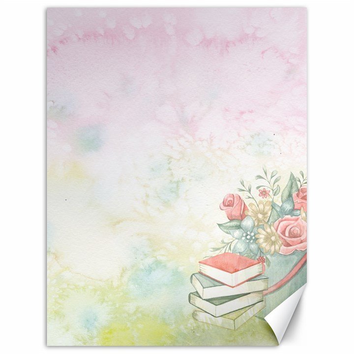 Romantic Watercolor Books and Flowers Canvas 18  x 24  