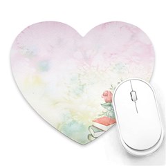 Romantic Watercolor Books And Flowers Heart Mousepads by paulaoliveiradesign