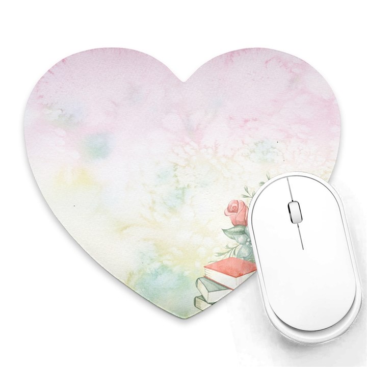 Romantic Watercolor Books and Flowers Heart Mousepads