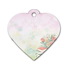 Romantic Watercolor Books And Flowers Dog Tag Heart (one Side) by paulaoliveiradesign