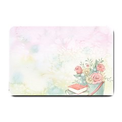 Romantic Watercolor Books And Flowers Small Doormat  by paulaoliveiradesign