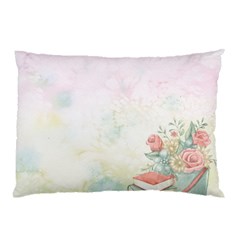 Romantic Watercolor Books And Flowers Pillow Case by paulaoliveiradesign