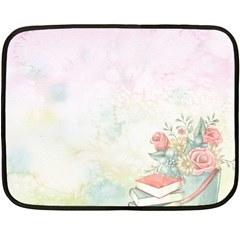 Romantic Watercolor Books And Flowers Fleece Blanket (mini) by paulaoliveiradesign