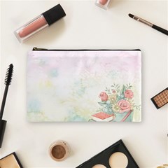 Romantic Watercolor Books And Flowers Cosmetic Bag (medium)  by paulaoliveiradesign