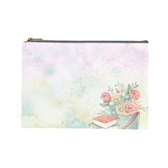 Romantic Watercolor Books And Flowers Cosmetic Bag (large)  by paulaoliveiradesign