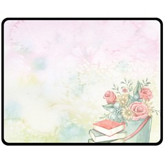 Romantic Watercolor Books And Flowers Fleece Blanket (medium)  by paulaoliveiradesign