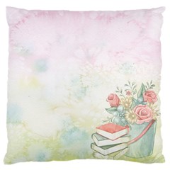 Romantic Watercolor Books And Flowers Large Cushion Case (two Sides) by paulaoliveiradesign