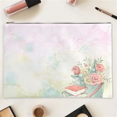 Romantic Watercolor Books And Flowers Cosmetic Bag (xxl)  by paulaoliveiradesign