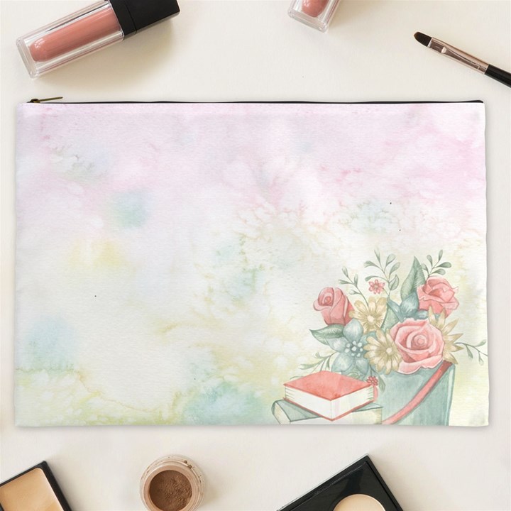 Romantic Watercolor Books and Flowers Cosmetic Bag (XXL) 