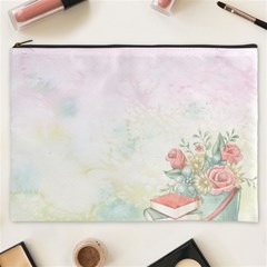 Romantic Watercolor Books And Flowers Cosmetic Bag (xxxl)  by paulaoliveiradesign