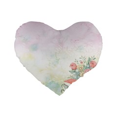 Romantic Watercolor Books And Flowers Standard 16  Premium Heart Shape Cushions by paulaoliveiradesign