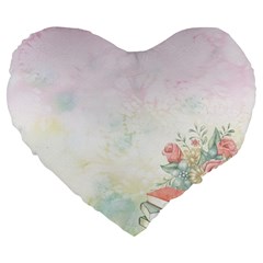 Romantic Watercolor Books And Flowers Large 19  Premium Heart Shape Cushions by paulaoliveiradesign