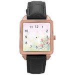 Romantic Watercolor Books and Flowers Rose Gold Leather Watch  Front