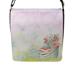 Romantic Watercolor Books And Flowers Flap Messenger Bag (l)  by paulaoliveiradesign