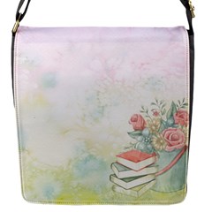 Romantic Watercolor Books And Flowers Flap Messenger Bag (s) by paulaoliveiradesign