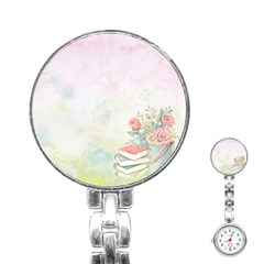 Romantic Watercolor Books And Flowers Stainless Steel Nurses Watch by paulaoliveiradesign