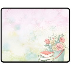 Romantic Watercolor Books And Flowers Double Sided Fleece Blanket (medium)  by paulaoliveiradesign