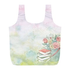 Romantic Watercolor Books And Flowers Full Print Recycle Bags (l)  by paulaoliveiradesign