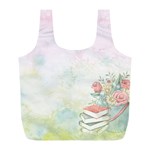 Romantic Watercolor Books and Flowers Full Print Recycle Bags (L)  Front