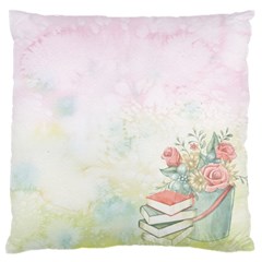 Romantic Watercolor Books And Flowers Large Flano Cushion Case (one Side) by paulaoliveiradesign