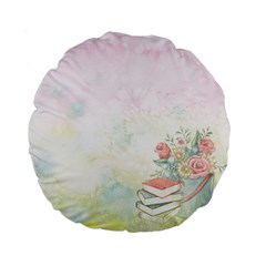 Romantic Watercolor Books And Flowers Standard 15  Premium Flano Round Cushions by paulaoliveiradesign