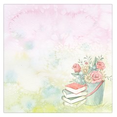 Romantic Watercolor Books And Flowers Large Satin Scarf (square) by paulaoliveiradesign