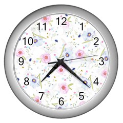 Floral Cute Girly Pattern Wall Clocks (Silver) 