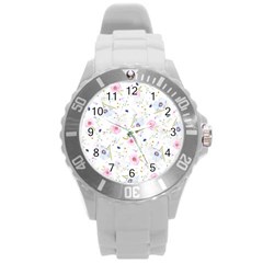 Floral Cute Girly Pattern Round Plastic Sport Watch (L)