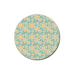 Seamless Pattern Blue Floral Rubber Round Coaster (4 Pack)  by paulaoliveiradesign