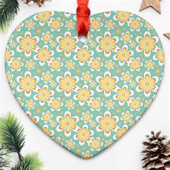 Seamless Pattern Blue Floral Heart Ornament (two Sides)