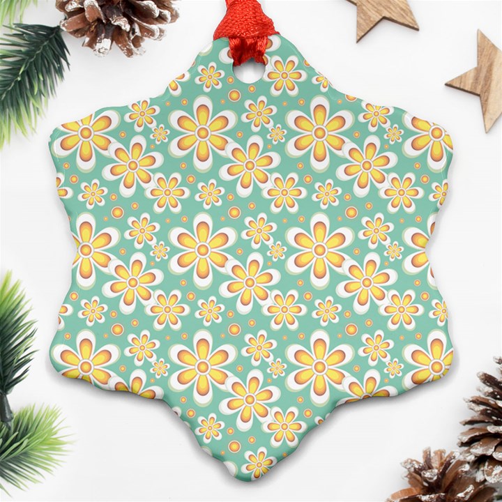 Seamless Pattern Blue Floral Snowflake Ornament (Two Sides)