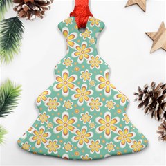 Seamless Pattern Blue Floral Christmas Tree Ornament (two Sides)