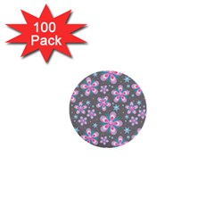 Seamless Pattern Purple Girly Floral Pattern 1  Mini Buttons (100 Pack) 