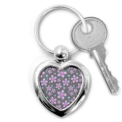 Seamless Pattern Purple Girly Floral Pattern Key Chains (heart)  by paulaoliveiradesign