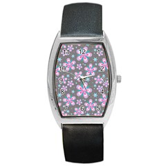 Seamless Pattern Purple Girly Floral Pattern Barrel Style Metal Watch by paulaoliveiradesign