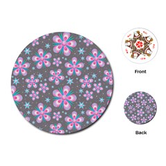 Seamless Pattern Purple Girly Floral Pattern Playing Cards (round) 